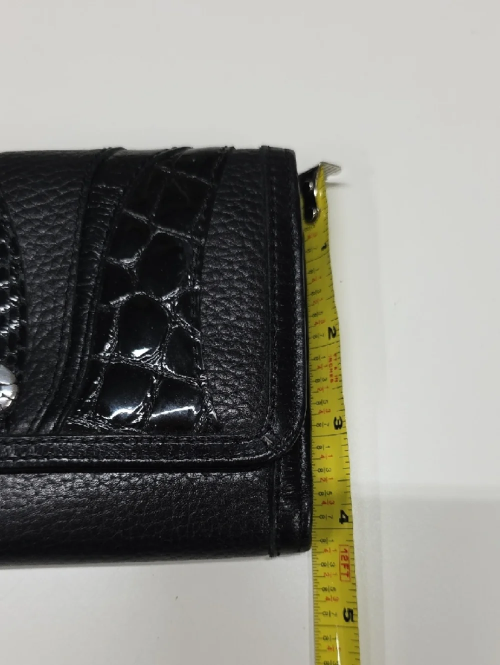 Brighton Leather Trifold Checkbook Wallet, Textured Black Silver Hearts